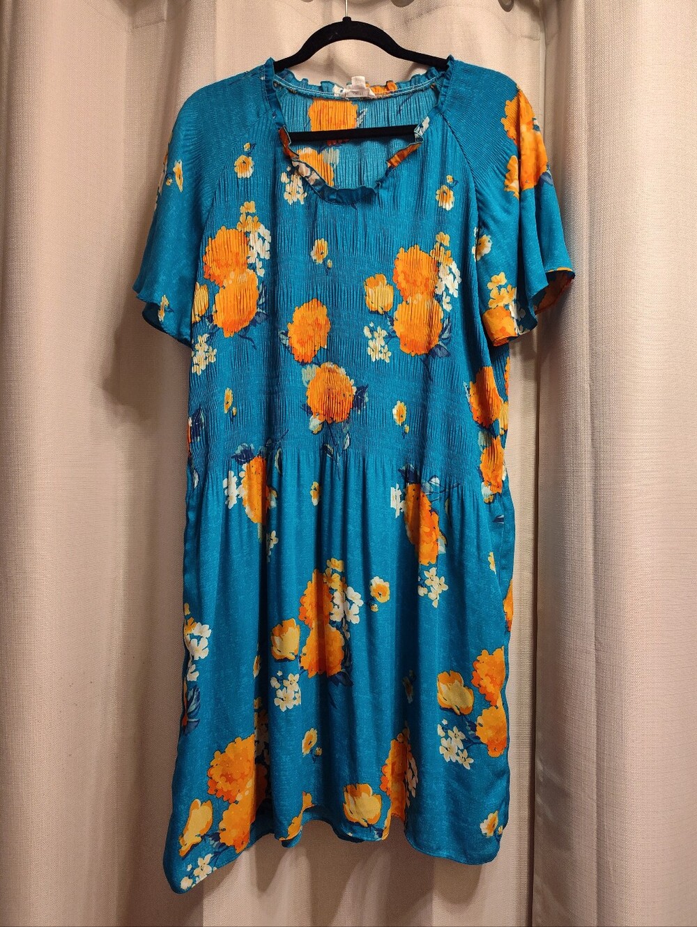 Chloe+Rene Floral Bright Teal Dress With Orange Flowers Small